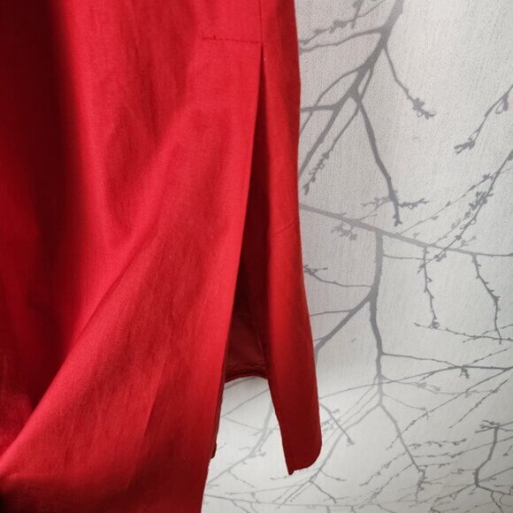 Steilmann VTG Red Pleated 100% Cotton Flowy Side Slit Midi Skirt - Picture 2 of 7